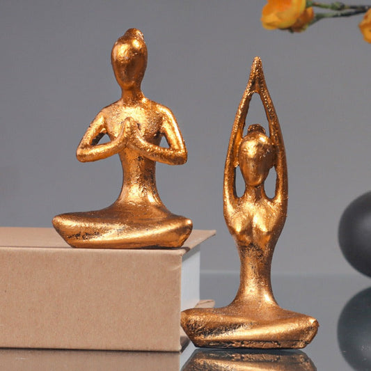 Golden Serenity - Retro Girls Yoga Gym Resin Ornament